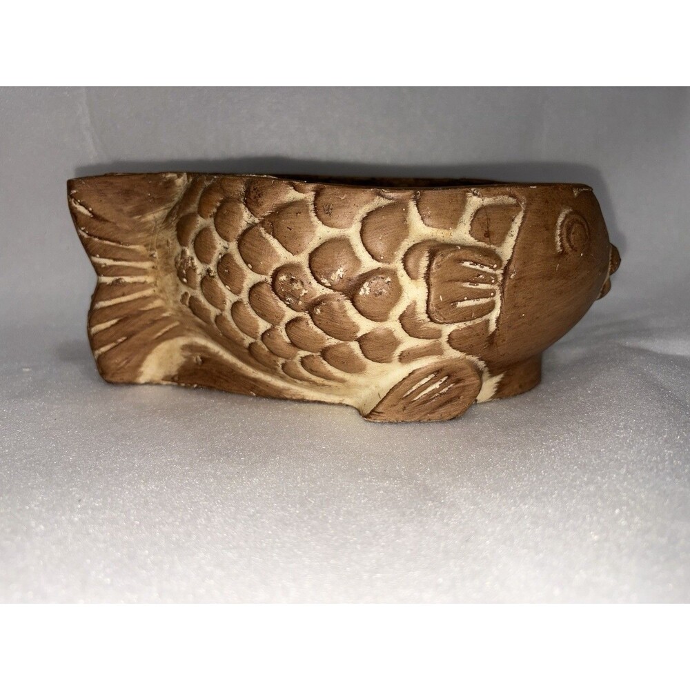 Vintage Wooden Fish Plant Holder Container 1970s Lightweight Retro Decor